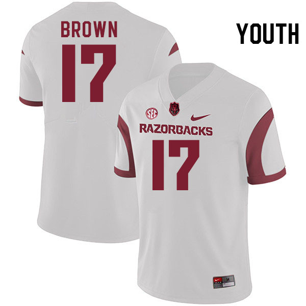 Youth #17 CJ Brown Arkansas Razorbacks College Football Jerseys Stitched-White